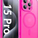 Innaght Magnetic for iPhone 15 Pro Case[Compatible with MagSafe][Camera Protection][2+Full Coverage Tempered Glass Screen Protector][Translucent Matte] Drop Protection Phone Case,6.1",Hot Pink