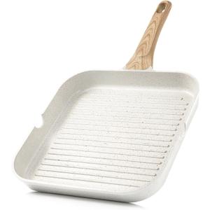 SENSARTE Nonstick Ceramic Grill Pan for Stove Tops, Versatile Square Grilling Pan with Pour Spouts, Durable Grill Skillet for All Stoves(Gas,Electric,Induction) Non Toxic-PTFE,PFAS,PFOA Free, 9.5Inch (9.5 Inch, White Ceramic)