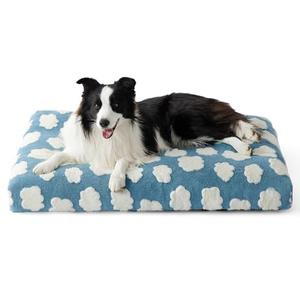 LE SURE Cute Dog Bed Large Sized Dogs-Thick Shredded Chopped Foam Pet Bed as Gift for Indoor with Removable Washable Cover, Modern Fuzzy Plush & Anti Slip Bottom, Blue