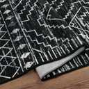 Wonnitar Moroccan 3x5 Rug, Black Washable Small Rug for Bedroom, Non-Slip Geometric Tribal Entry Throw Mat, Boho Farmhouse Rustic Soft Low Pile Area Rug for Bathroom Dining Guest Room (Black,3'x5')