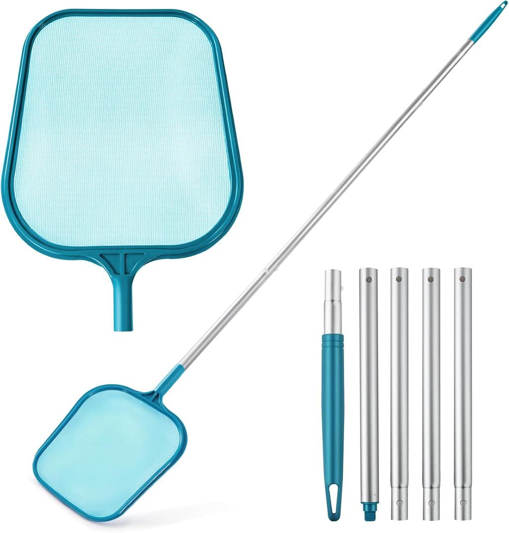 Pool Skimmer - Pool Skimmer Net with 5 Section Detachable Aluminum Telescopic Poles, 25''- 64'', Pool Net Skimmer Rake with Ultra Fine Mesh , Pool Leaf Skimmer for Swimming Pools, Spas, Hot Tubs