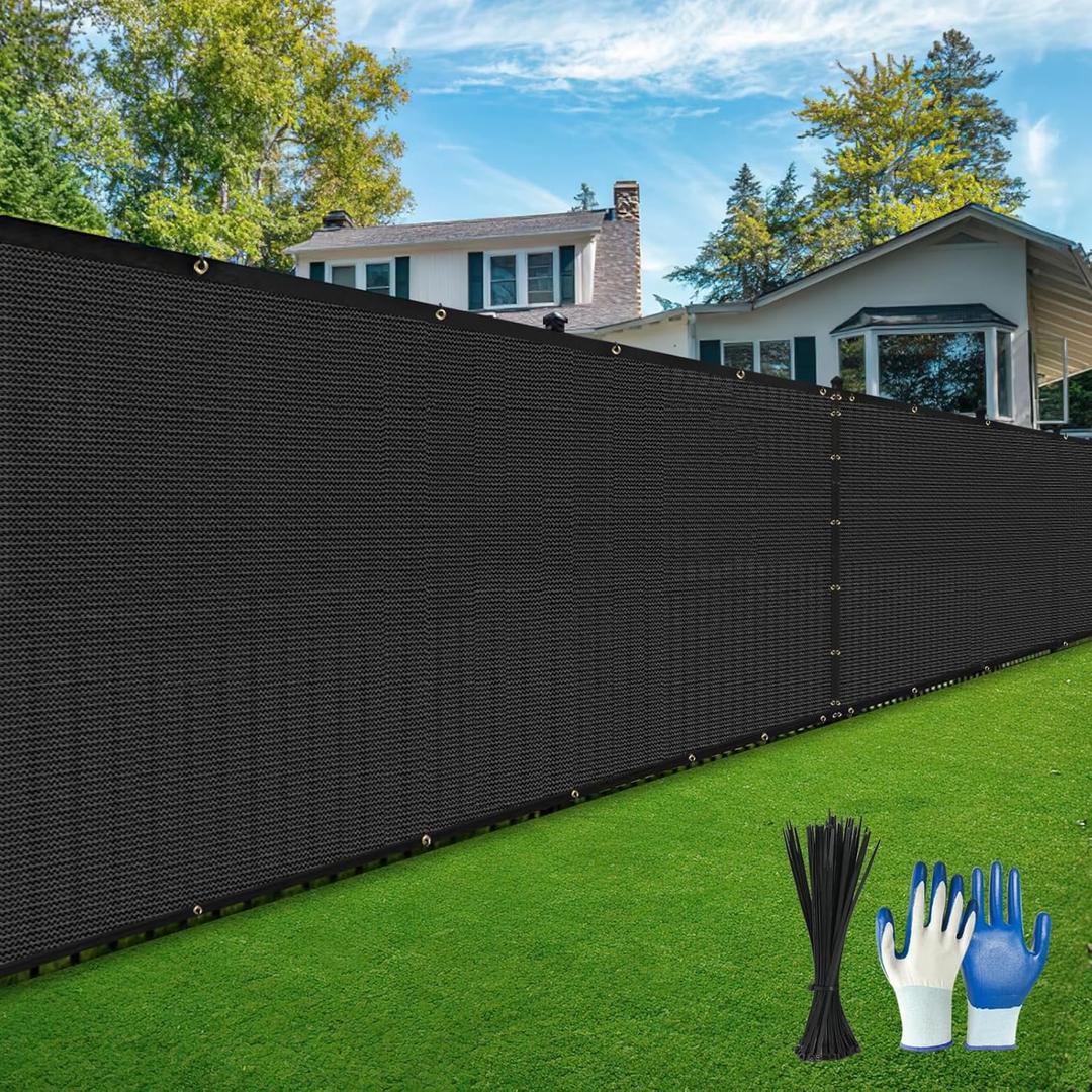 Privacy Fence Screen,with Gloves, 6X50FT Heavy Duty 220GSM 98% Blockage Privacy Screen Fence for Outdoor Wall Garden Yard Backyard (Black)