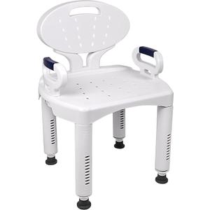 Vaunn Medical Shower Chair Bath Seat with Padded Arms, Removable Back and Adjustable Legs for Bathtub Safety (Wide Chair With Arms)