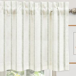 DriftAway Farmhouse Linen Lined Valance Double Layer Thermal Insulated Room Darkening Blackout Window Valances 3 Inch Rod Pocket Vertical Striped Kitchen Valance Single 52 Inch by 24 Inch Loden Green