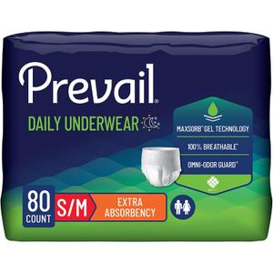Prevail Daily Protective Underwear - Unisex Adult Incontinence Underwear - Disposable Adult Diaper for Men & Women - Maximum Absorbency - Medium - 80 Count (4 packs of 20)