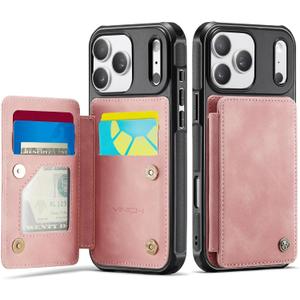 Vinich for iPhone 17 Pro Wallet Case with Card Holder, RFID Blocking Credit Slots Kickstand Shockproof Phone Cover Fit for iPhone 17 Pro 6.3" Rose Pink