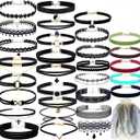 YOKER 30 PCS Necklaces Black Velvet Choker Set for Women Adjustable Classic Gothic Tattoo Lace Chokers Stretch Necklace for Party Cosplay Christmas Birthday