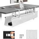 Oxford Cloth Under Desk Cable Management Tray,No-Drill 36" Desk Cable Management Organizer with Clip/Screw Installation,Fabric Cable Management for Home,Office & Gaming Computer(White)