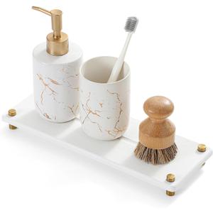 White Gold Dish Drying Rack Tray, Water Absorbing Stone Sink Caddy Kitchen Sink Organizer, Diatomite Bathroom Counter Faucet Mat Coaster, Soap Riser Dispenser Sponge Holder, White 12.5" x 4.5"