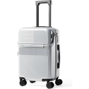 UrbanExplorer 20 Inch Carry-On Luggage with Front Opening, Cup Holder & USB Port, Lightweight ABS+PC Hardshell Spinner Suitcase, Airline Approved, 360 Wheels, Sliver