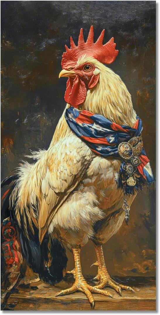 High Glossy Roosters Canvas Wall Art 32"x16" Painting Print, Chicken Artwork Wall Decor Picture, Farm Animal Portrait for Living Dining Room Kitchen Lobby Home Ranch House Farmhouse Decoration, Rooster, 32"L x 16"W