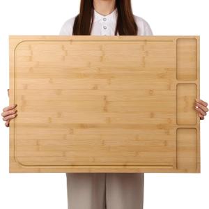 BAMOTTO CRAFTBAMBOO 30 x 21 in Extra Large Bamboo Cutting Board, Stovetop Cover, Sink Cover, Noodle Board with Detachable Legs & Detachable Non-Slip Front Lip for Kitchen Countertop