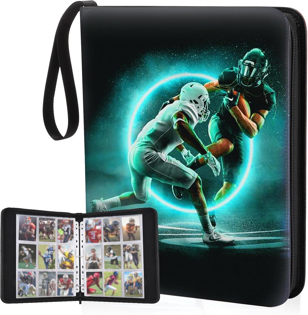 Football Card Binder 9 Pocket, Football Card Holder, 3 Ring Binder with Zipper, 810 Pockets, Portable Collector Album for Sports Cards, Game Cards, TCG, MTG 2025-2026