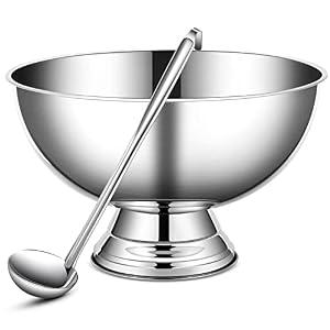 Geetery 3 Gallon 12L Stainless Steel Champagne Bucket Punch Bowl with Ladle Ice Bucket for Parties Metal Wine Bowl with Base Large Size Ice Bowl for Wine Beer Home Bar Parties