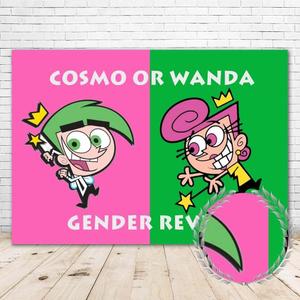 Cosmo or Wanda Gender Reveal Decorations 7x5FT Vinyl Cosmo or Wanda Baby Shower Backdrop Birthday Party Supplies Cake Table Room Wall Decor Picture Photoshoot