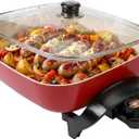 15'' Ceramic Nonstick Electric Skillet with Tempered Vented Glass Lid,Removable Easy-to-Clean,Thermostat Control to Prevent Overheating, Red
