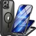 Miracase Glass Case Compatible with iPhone 13 Pro Max Case 6.7 inch, [Compatible with MagSafe] Full-Body Phone case with Built-in Glass Screen Protector& Camera Protector (Black) (iPhone 13 Pro Max 6.7'', Magnetic Classic Black)