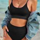 Herseas Womem 2 Piece High Waisted Bikini Sets Color Block Popular Swimsuits 2026 Summer Beach Swim Best Bathing Suits (Black, M)