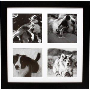 10x10 Black Collage Picture Frame with 4 4x4 Opening Mat - Wide Molding - Includes Both Attached Hanging Hardware and Desktop Easel - Display Pictures 4 x 4 or 10 x 10