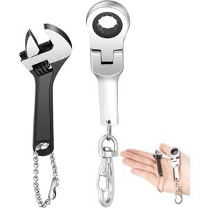 Chumia 2 Sets 10mm Ratchet Wrench Keychain Key Ring and Spanner Set Including 72 Tooth Steel 10mm Socket Wrench Keychain Adjustable High Hardness Mini Spanner for Repair