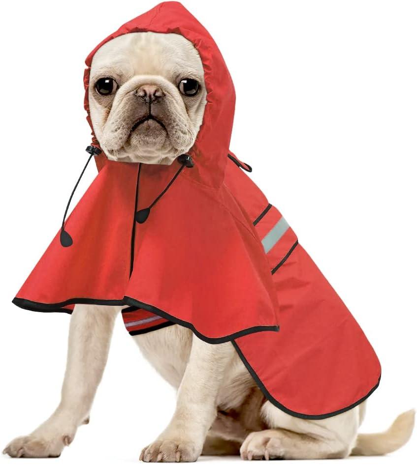 Waterproof Dog Raincoat - Reflective Adjustable Pet Rain Coats Jacket, Lightweight Dog Hooded Poncho Raincoats for Dogs (Red, Medium)