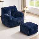 ONBRILL Giant Bean Bag Chairs for Adults with Ottoman, Faux Fur Boneless Chaise Couch Filler with Memory Foam,Large BeanBag Lounge Lazy Floor Sofa Accent Chair for Living Room,Bedroom & Game Rooms (Blue)