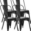 FDW | Metal Dining Chairs | Set of 4 | Black | Stackable Tolix Side Chairs with Backrest | Scratch-Resistant | Non-Slip Feet | Indoor/Outdoor Use | 330 lbs Capacity | for Kitchen & Restaurant