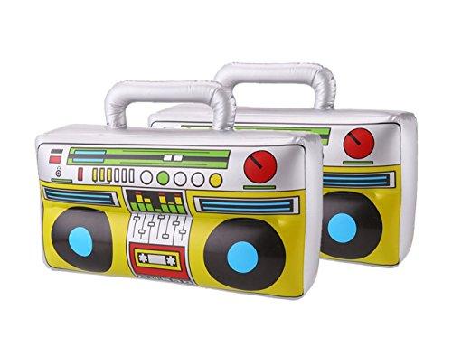 Decora 16 inch Novelty Inflatable Boombox for 80s 90s Party Decoration, Silver, Pack of 2