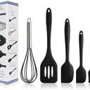 5Pcs Silicone Rubber Spatulas Whisks Set Food Grade Heat Resistant BPA-Free Rubber Spatula Set for Cooking Baking and Mixing Dishwasher Safe (Black)