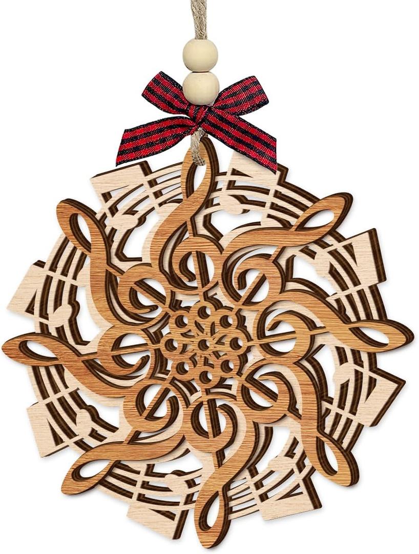 2 x Music Note Christmas Ornament 2025 - Music Gifts for Men and Women, Holiday Musical Gift Ideas for Lovers, Teachers, Musicians, Friends, Family - 2-Layered Wooden Ornaments