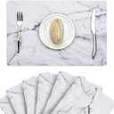 GENNISSY Marble Placemats Washable for Dining Table Set of 6 Thin Environmental Table Mats Wipeable Easy Clean for Kitchen Dinner Party (White Marble)