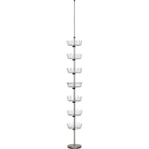 Household Essentials 2197-1 Floor to Ceiling Adjustable 6-Tier Revolving Shoe Rack with Basket - Silver