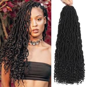 Faux Locs with Curly Ends 18 inch Faux Locs Crochet Hair 7 Packs Soft Locs with Curly Ends 12 Strands Pre looped Crochet Hair Extensions 1B