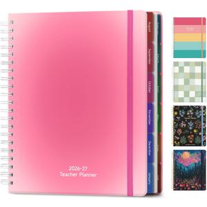 Teacher Lesson Planner 2026-2027 Academic Year, Aug 2026-Jul 2027, Deluxe 26-27 Lesson Plan Book for Teachers Supplies & Homeschool Planner with Pocket & Monthly Tabs, 8.5" x 11", Pink Ombre