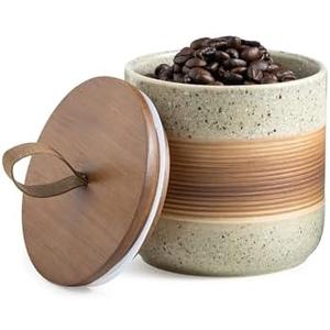 Miamolo Ceramic Jar with Lid Airtight, Coffee Container Kitchen Food Storage Jars for Spice Sugar Tea Bag, Stackable Decorative Jars for Countertop, 18oz