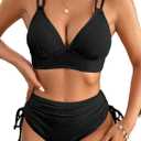 Herseas Women's Bikini Sets Two Piece Swimsuit V Neck High Waisted Ruched Tummy Control 2025 Summer Bathing Suit (Black, XS)