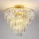 20" Crystal Chandelier, 10-Light Modern Gold Flush Mount Chandelier, Luxury Round Crystal Semi Flush Mount Ceiling Light Fixture for Dining Room, Living Room, Hallway, E12 Sockets