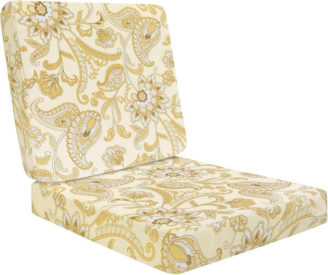 HEBE Outdoor Deep Seat Cushion Set,Waterproof Patio Chair Cushions & Back Cushion for Patio Furniture with Fade Resistant Removable Cover,for Sofa Couch,Floral Beige (Seat 19x19 In + Back 19x16 In)