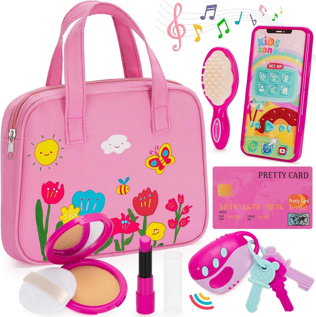 Officygnet Play Purse Toy for Girls,1, 2, 3 Years Old, Toddler Purse Girl Toys with Pretend Makeup Kit, Pretend Princess Play Toy for Little Girl, Birthday for Toddler Girls Age 3+ (Pink)