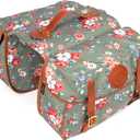 TOURBON Waterproof Canvas Bicycle Bike Rear Seat Carrier Bag Cycling Double Pannier Bag Pack (Green with Flower)