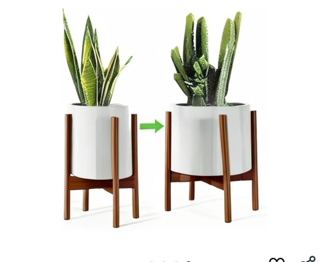 MUDEELA Plant Stand for Indoor Plants: Adjustable Width Fits 8–12 Inch Pots - Mid Century Modern Bamboo Plant Stand - 14.5 Inch Single Tier Small Floor Plant Holder, Dark Brown, 1 Pack (Without Pot)