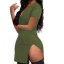 Rooscier Women's V Neck Sexy Bodycon Dresses Split Side Short Sleeve Going Out Mini Dress Army Green Large (Green, L)