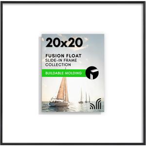 Americanflat 20x20 Floating Picture Frame with Shatter-Resistant Glass - Ideal for 8x10 Photos - Slide-In Photo Frame - Fusion Float Collection - Floating Frames for Wall Display - Black