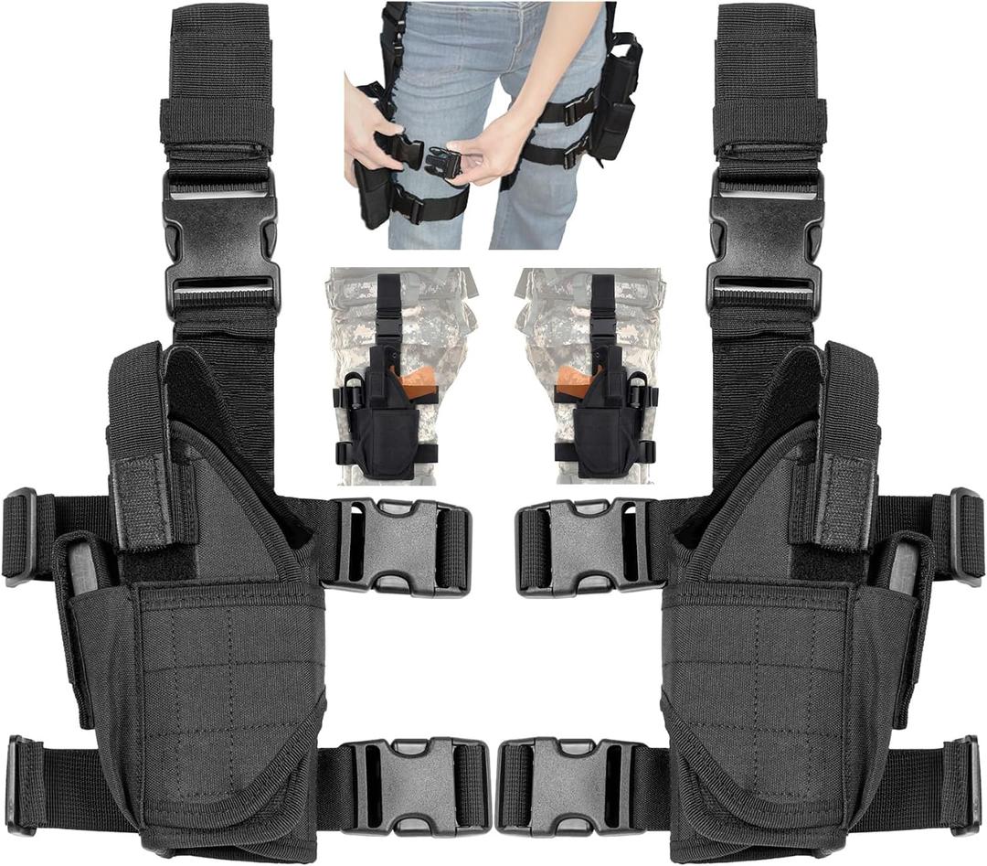 Drop Leg Holster - Left Hand & Right Hand Adjustable Universal Waterproof Pistol/Gun Drop Puttee Leg Thigh Holster Pouch Holder (Left + Right) (Black)