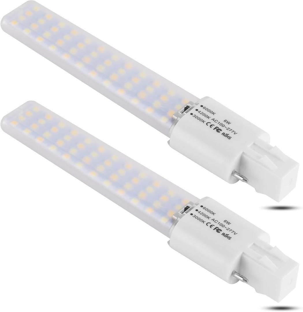 GX23 LED Light Bulb 6W Replacement 13W CFL LED Stick PL Bulb GX23-2 Pin Base, 3 Color Selectable 3000K/4200K/6000K 360 Beam, Driven by 120-277V and CFL Ballast, 2 Pack (3 Color, GX23 6W)