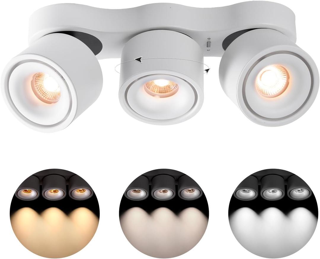 Ceiling Spot Lights Indoor, Ceiling Accent Lights, 3000-6000K Selectable, 30W LED Spot Lights, CRI 98, 220 Directional, White Adjustable accent lights for Living Room Hallway Gallery ( Three-Head)