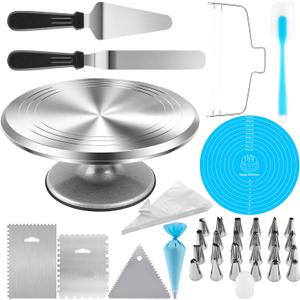 12 Inch Aluminium Rotating Cake Stand Turntable, Cake Decorating Kit Supplies with Icing Piping Tips, Frosting Spatulas, Pastry Bags, Scrapers and Other Cake Decorating Tools (85Pcs)