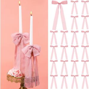 24 Pcs Bows Candlestick Decoration Valentine Tree Large Tie Bows Ribbon Gift Wrapping Coquette Decorations for Tree Wedding Party Baby Shower Decorations, 9.5 Inch(Pink)