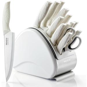 RAXCO Knife Set with Block,12-Piece Stainless Steel Kitchen Knives for Professional Cutting,White