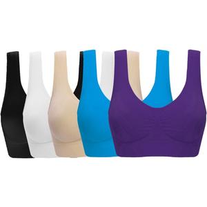 Women's Seamless Wire-Free Bra with Removable Pads (XX-Large, 5 Pack: Black White Nude Blue Purple)